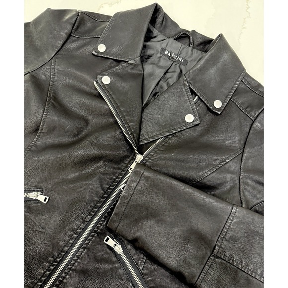 Baccini Faux Vegan‎ Leather Moto Jacket Womens Large Black Biker Punk Metal - Picture 1 of 13